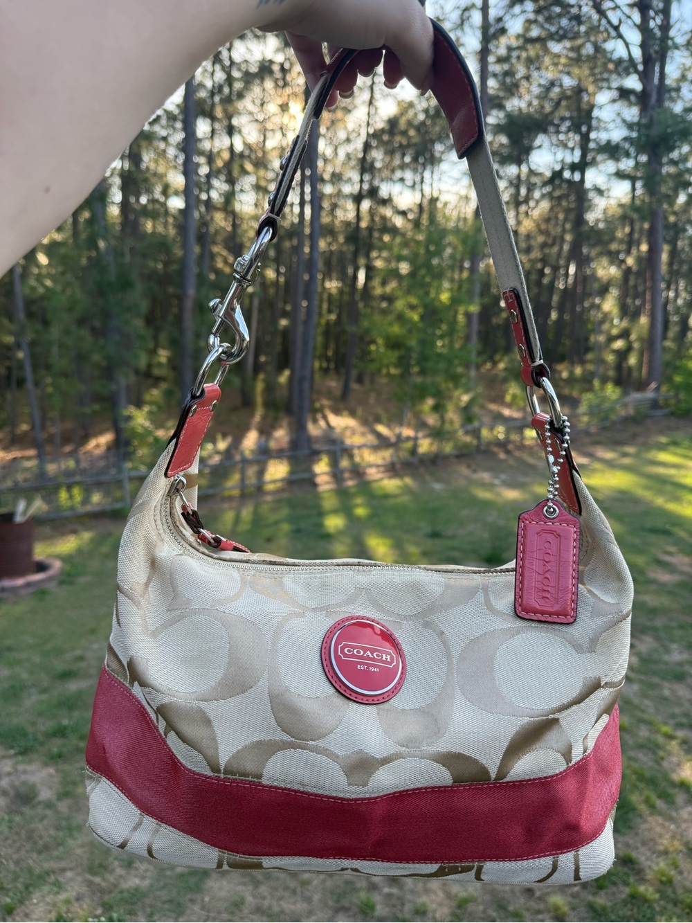 Coach Signature Stripe Hobo Bag